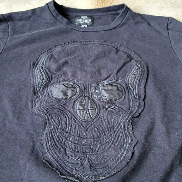Threadbare Denim SKULL Embroidered Applique Black Pullover SWEATSHIRT - Picture 2 of 8